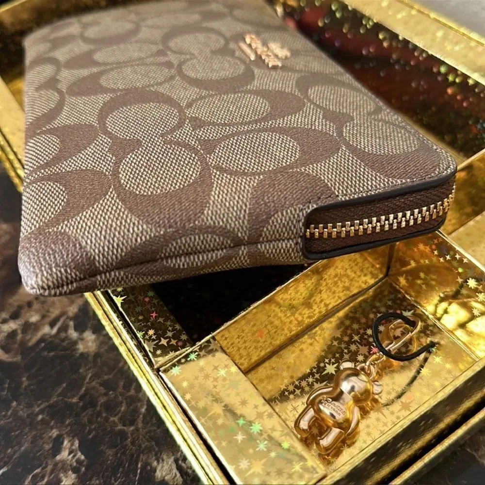 Coach Signature Large Wristlet with Charms in a Gift Box